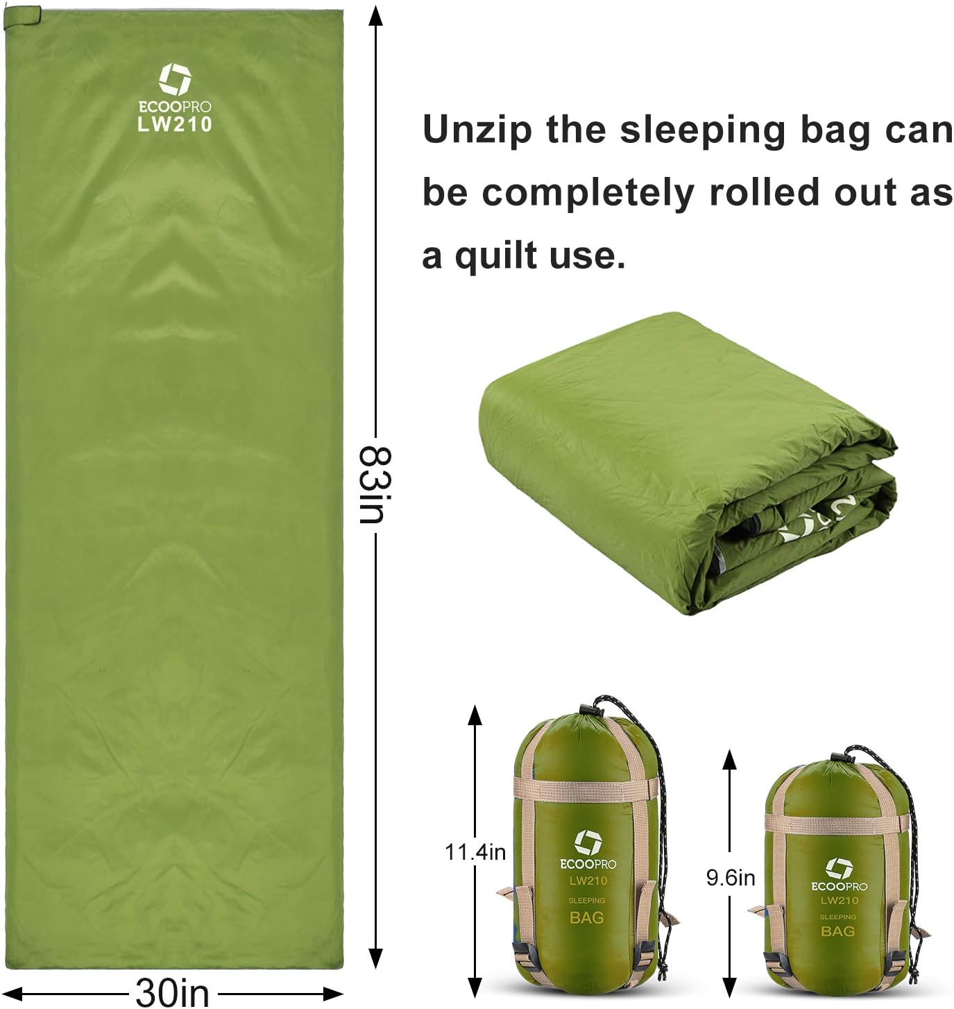 ECOOPRO Warm Weather Sleeping Bag - Portable, Waterproof, Compact Lightweight, Comfort with Compression Sack - Great for Outdoor Camping, Backpacking & Hiking-83 L x 30" W Fits Adults - Image 3