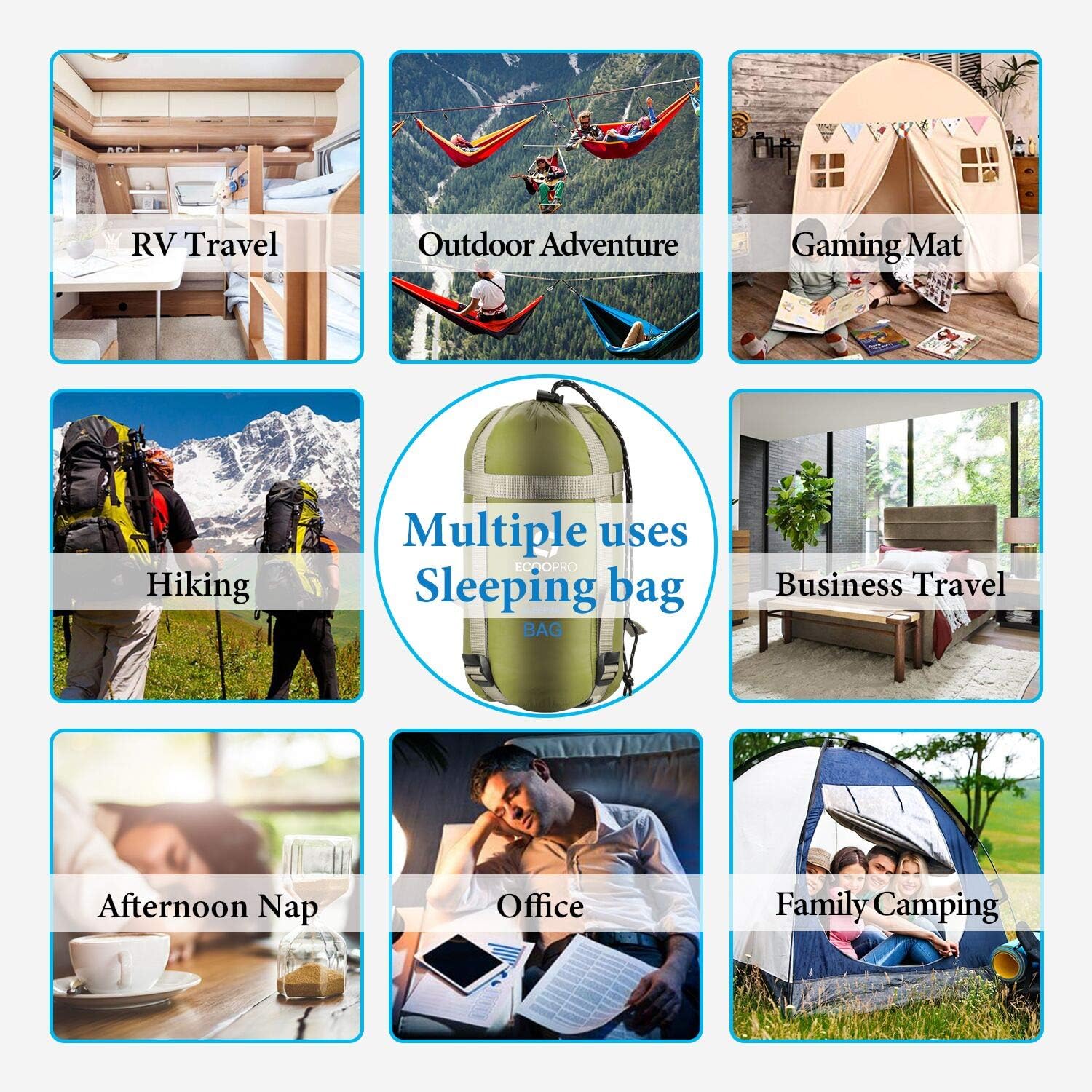 ECOOPRO Warm Weather Sleeping Bag - Portable, Waterproof, Compact Lightweight, Comfort with Compression Sack - Great for Outdoor Camping, Backpacking & Hiking-83 L x 30" W Fits Adults - Image 2