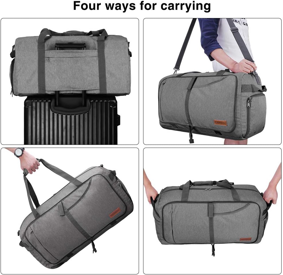 Canway 65L Travel Duffel Bag, Foldable Weekender Bag with Shoes Compartment for Men Women Water-proof & Tear Resistant - Image 7